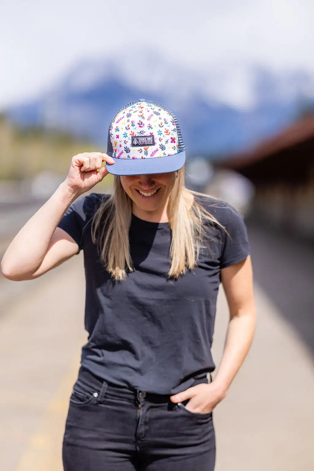 Adult Flower Power Trucker Hat - Blue