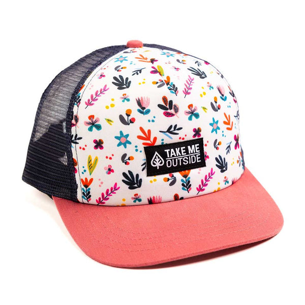 Adult Flower Power Trucker Hat - Pink - Take Me Outside